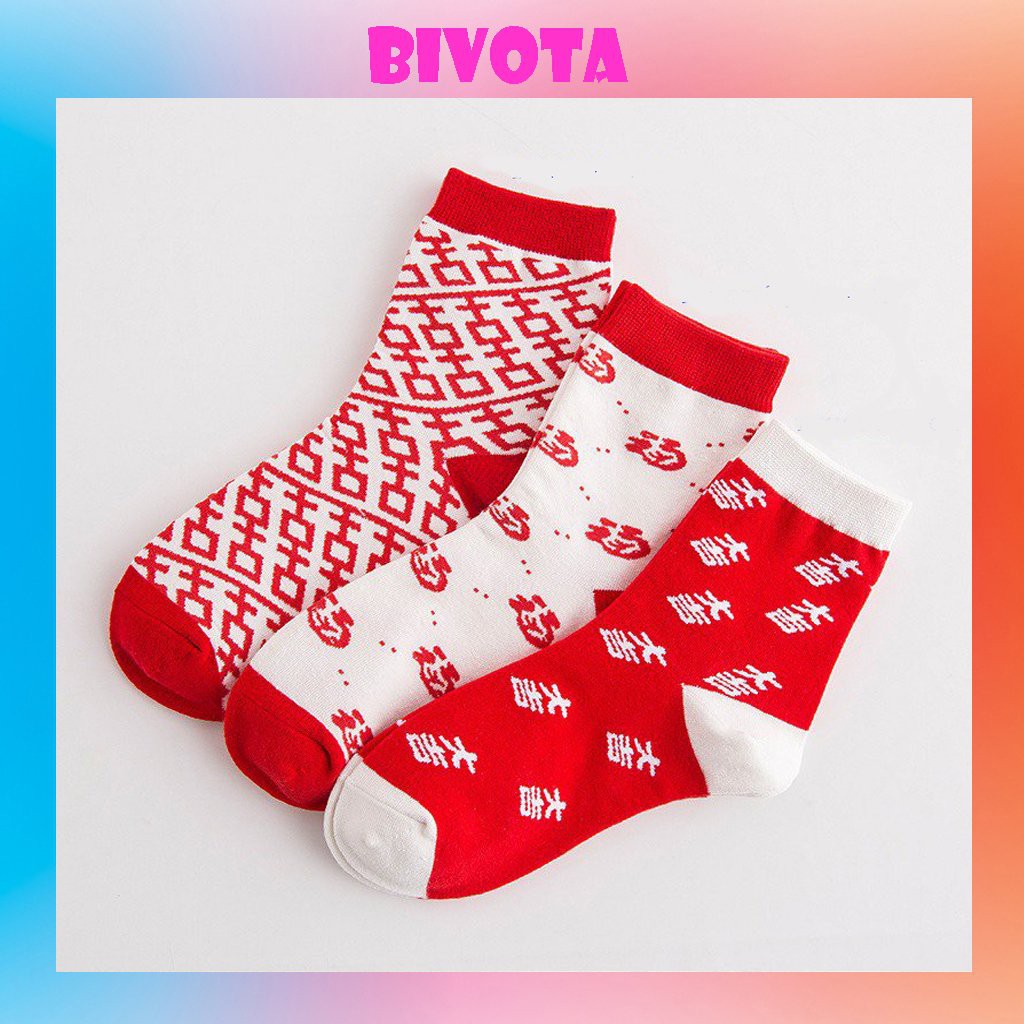 Tất cổ cao Bivota vớ nam nữ hạnh phúc đỏ may mắn cực đẹp T113