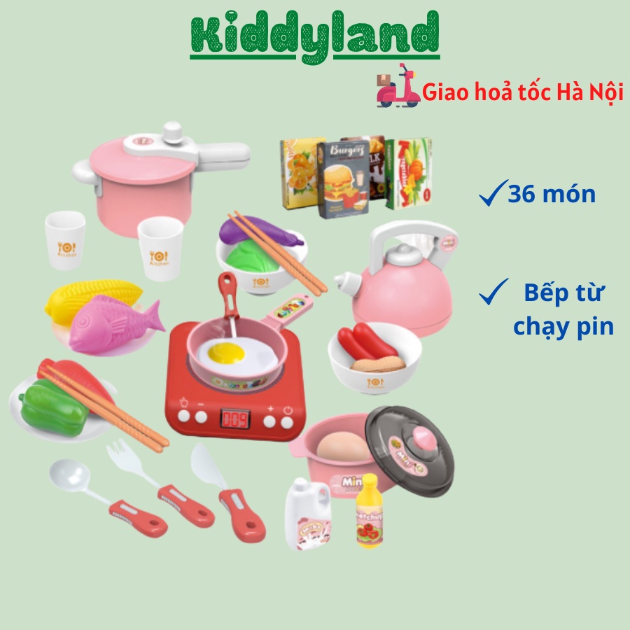 BỘ ĐỒ CHƠI NẤU ĂN 36 MÓN MÀU HỒNG CHO BÉ YÊU, ĐỒ CHƠI NHÀ BẾP CÓ BẾP TỪ dùng pin có nhạc đèn cho bé gái
