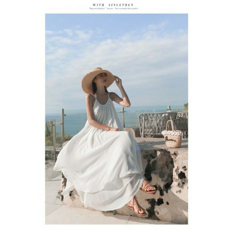 Maxi Đi Biển 2 Tầng Hở Lưng Sang Chảnh Quyến Rũ, kèm 3 ảnh cuối của khách hàng gửi tặng shop | BigBuy360 - bigbuy360.vn