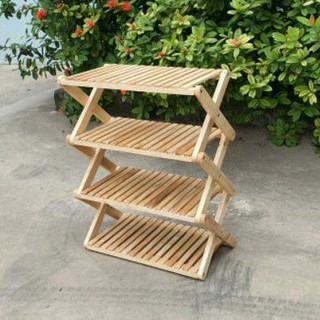 Kệ  Chữ X Đa Năng, Trồng Cây Trang Trí, Để Dép 4 Tầng Bằng Gỗ Cao Su Cao Cấp