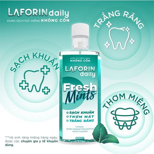 Nước súc miệng Laforin Daily không chứa cồn 500ml - sạch khuẩn, trắng răng, thơm miệng - AZEVA