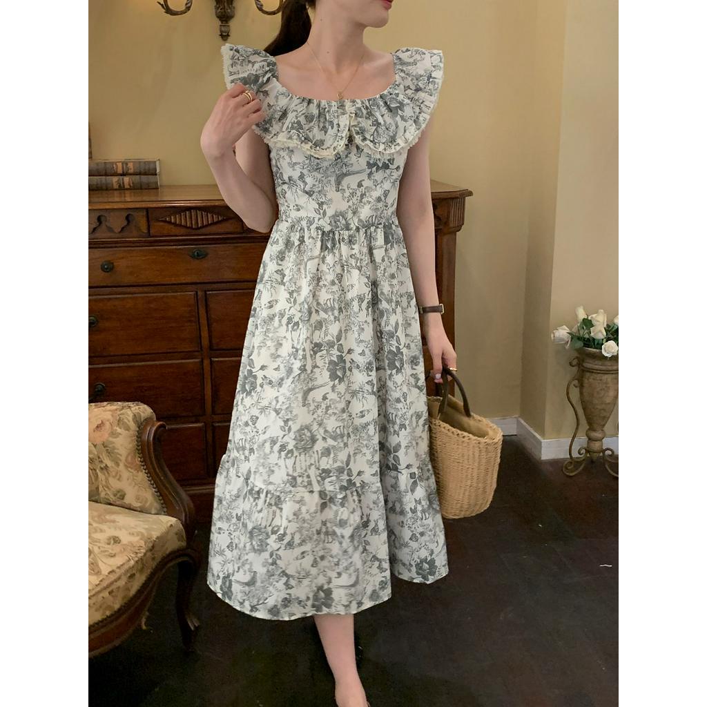 Đầm Hoa Không Tay Nhún Bèo Phong Cách Retro Pháp 62796