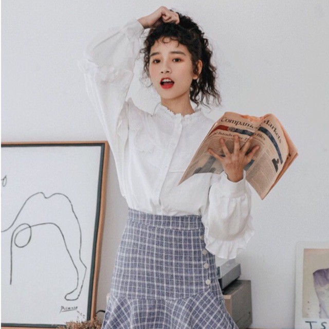 ÁO KIỂU CÔNG CHÚA 🎀🎀CỔ BÈO VIỀN REN TAY DÀI NỮ TÍNH VÀ THANH LỊCH