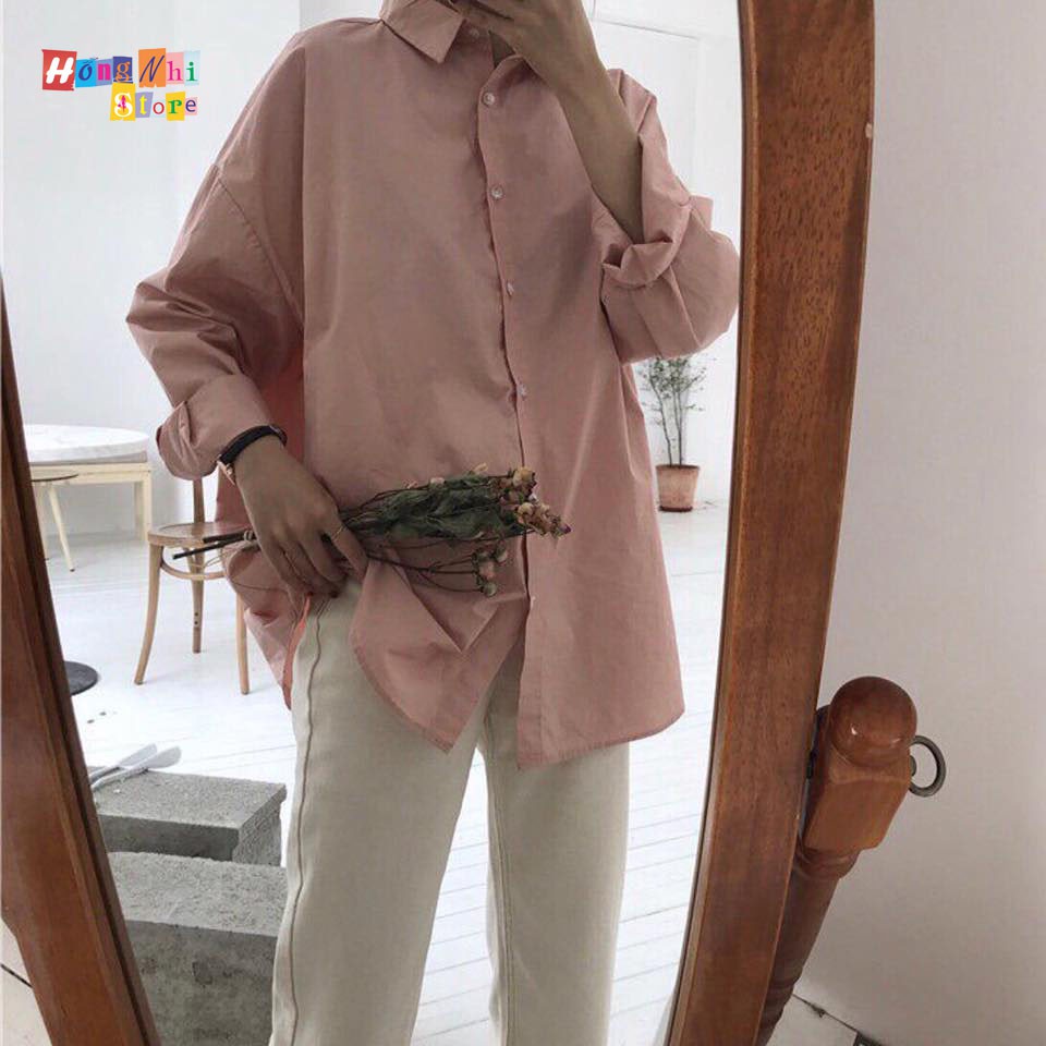 SƠ MI TRƠN DÁNG RỘNG BASIC UNSEX TAY DÀI MÀU HỒNG DÂU - MM | BigBuy360 - bigbuy360.vn