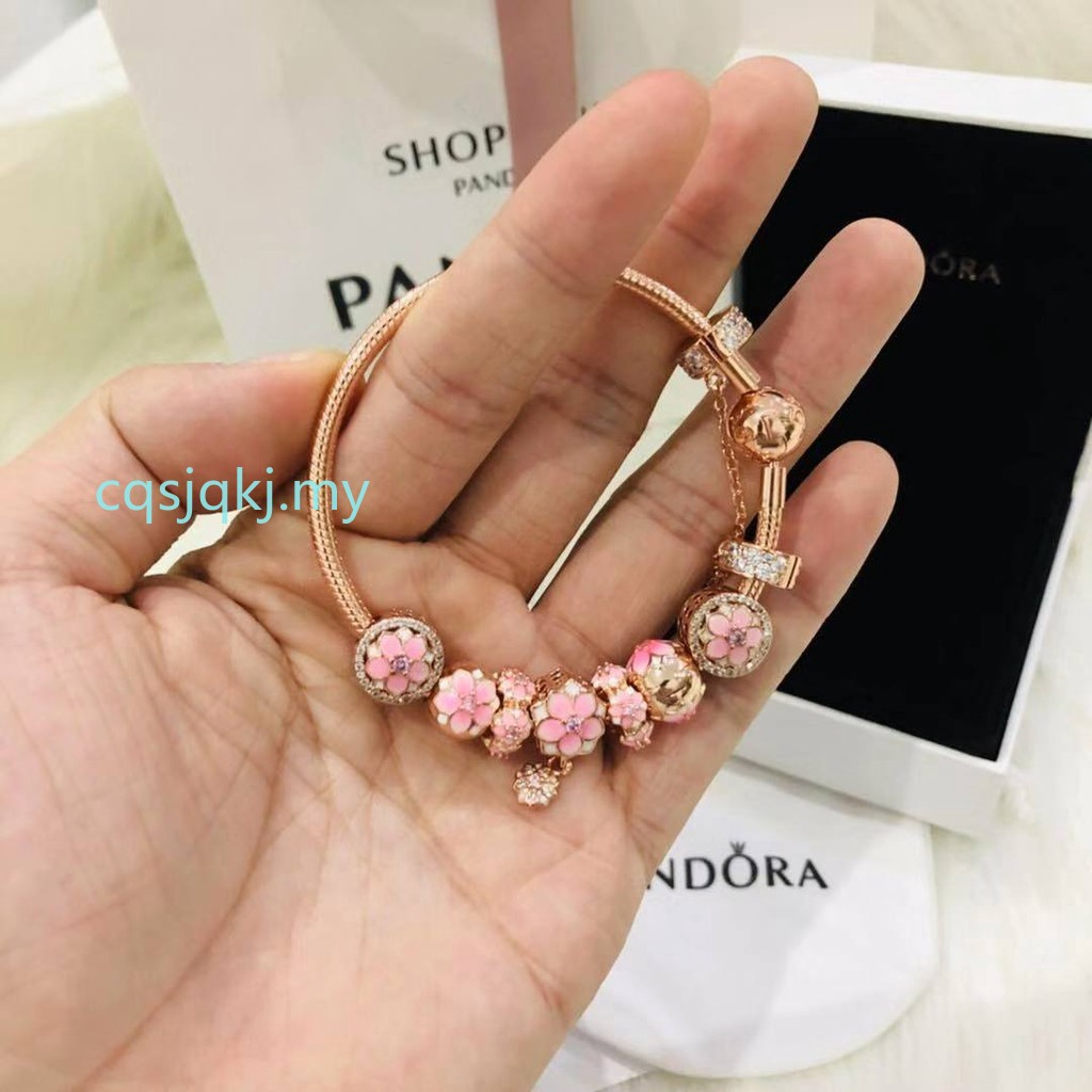 PANDORA Vòng Tay Mạ Bạc S925 Thời Trang Aa03564Sfssom Cherry Hồng Kèm Hộp As666