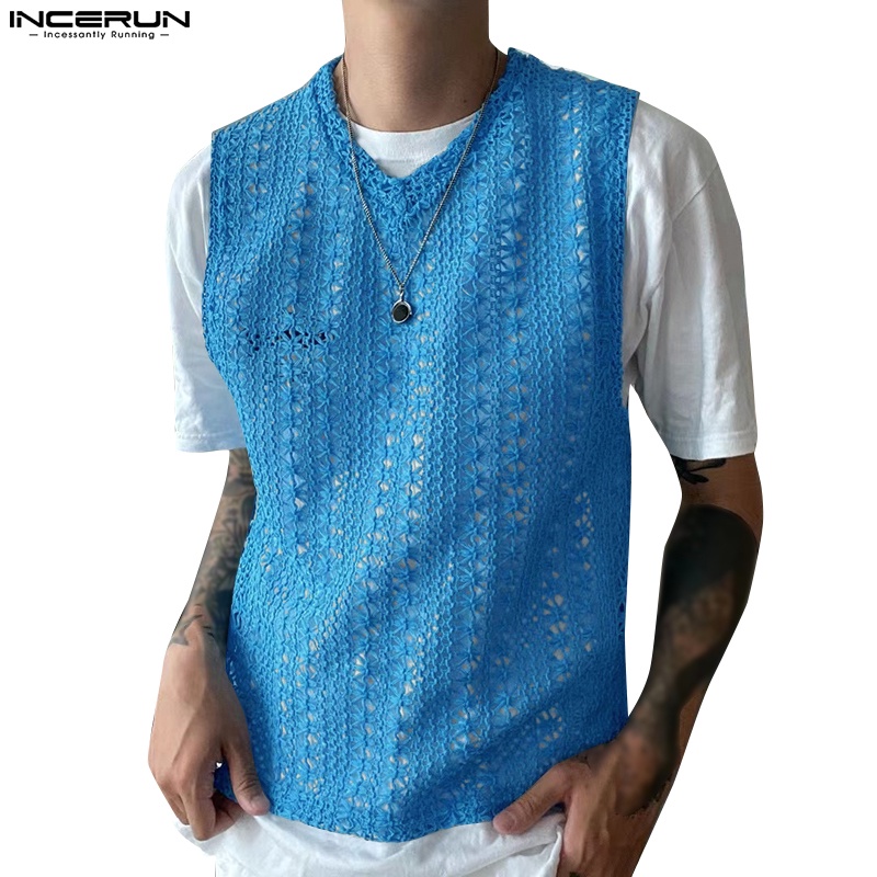 Áo ba lỗ INCERUN màu trơn trong suốt thời trang mùa hè cho nam