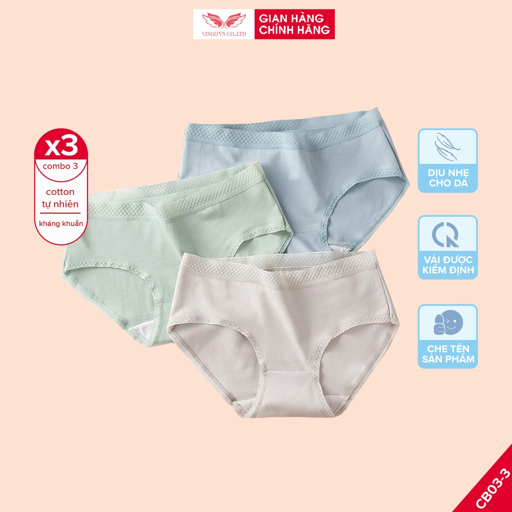Combo 3 quần lót nữ VINGO dáng 3/4 chất cotton mềm mỏng kháng khuẩn viền ren ôm sát mặc không lộ viền có size CB03 VNGO