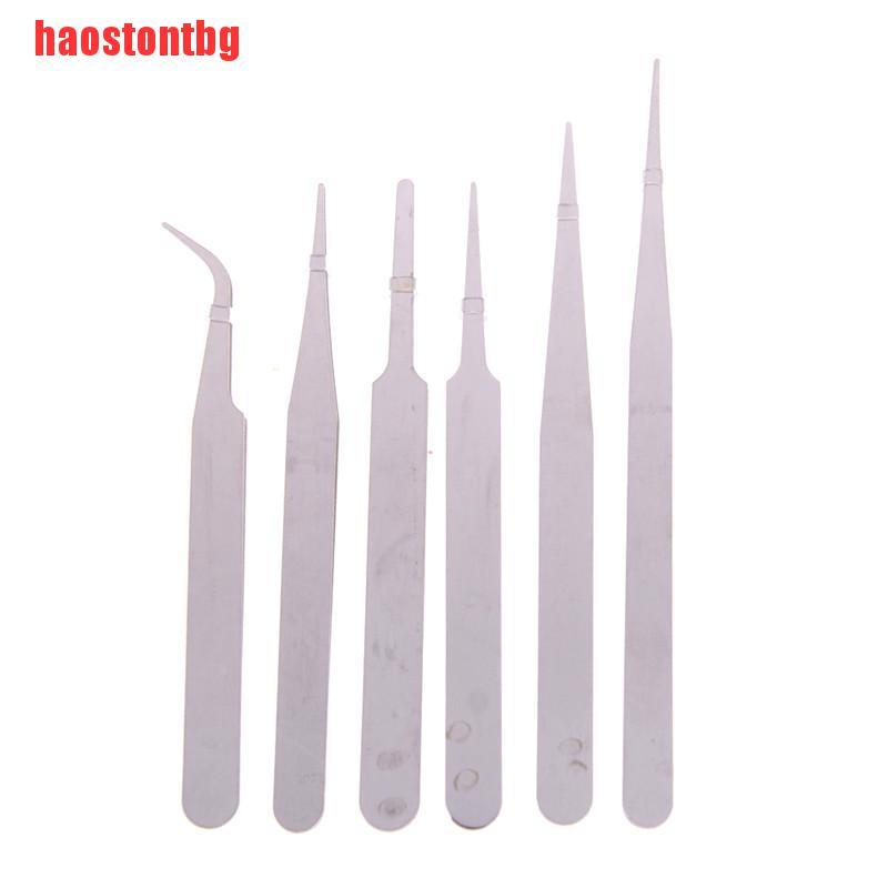 [haostontbg]6Pcs/Set Stainless Steel Anti-static Tweezer Repair Maintenance Tools