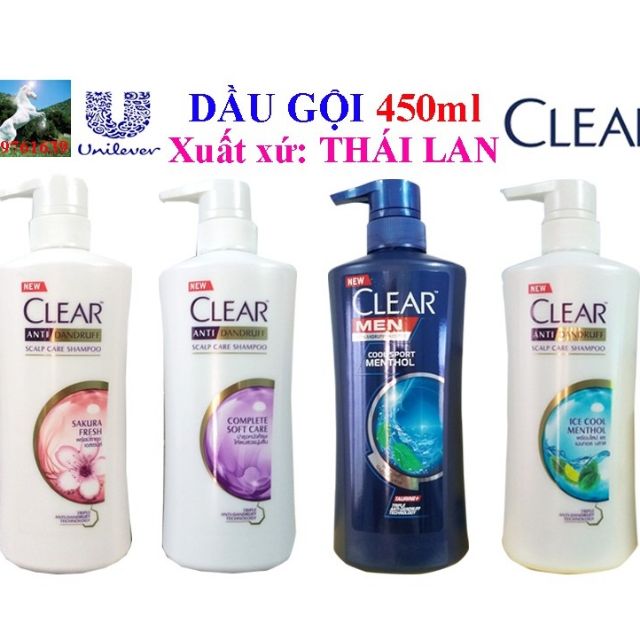 Dầu gội trị gàu Clear Bạc hà - men - thảo dược Thái Lan
