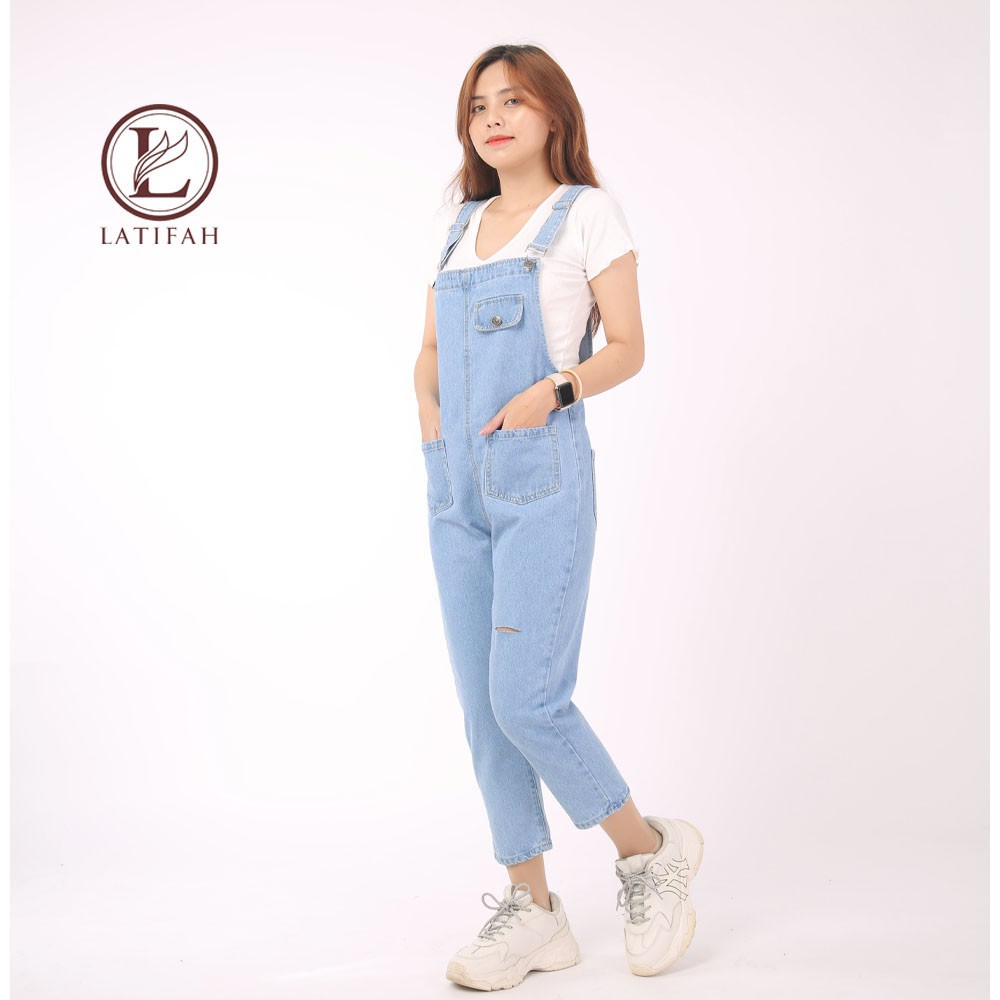[Mã BMBAU50 giảm 50K đơn 150K] Quần yếm jean dài nữ LATIFAH rách có nắp YJ006 phong cách ulzzang hàn quốc