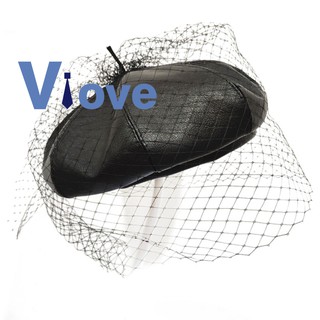 Mũ beret da phối lưới thời trang nữ cá tính