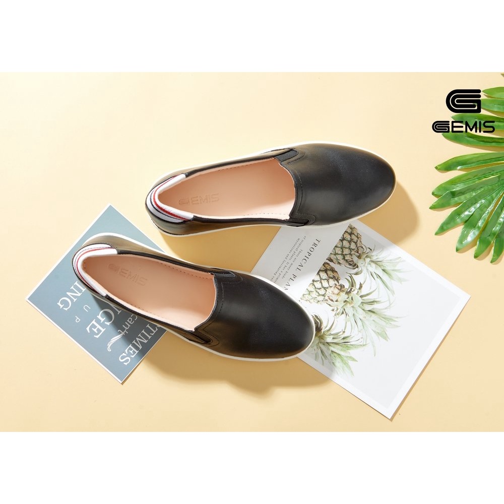 Giày slipon da bò 1cm GEMIS - GM00307 Đen/Trắng