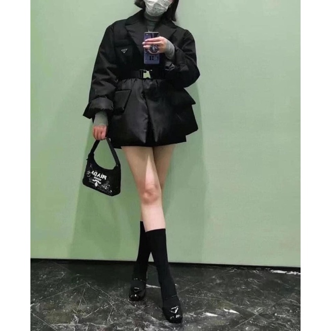 Giày cao gót prada mũi tròn gót vuông 7p hàng Spf