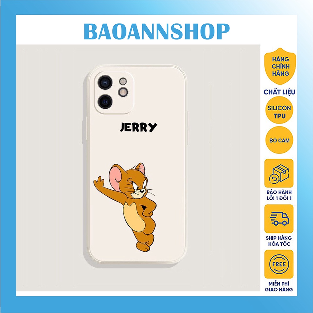 Ốp lưng iphone hình chuột jerry dễ thương cạnh vuông bảo vệ camera 7plus/8plus/x/xs/xsmax/11/12/13/14/promax/plus