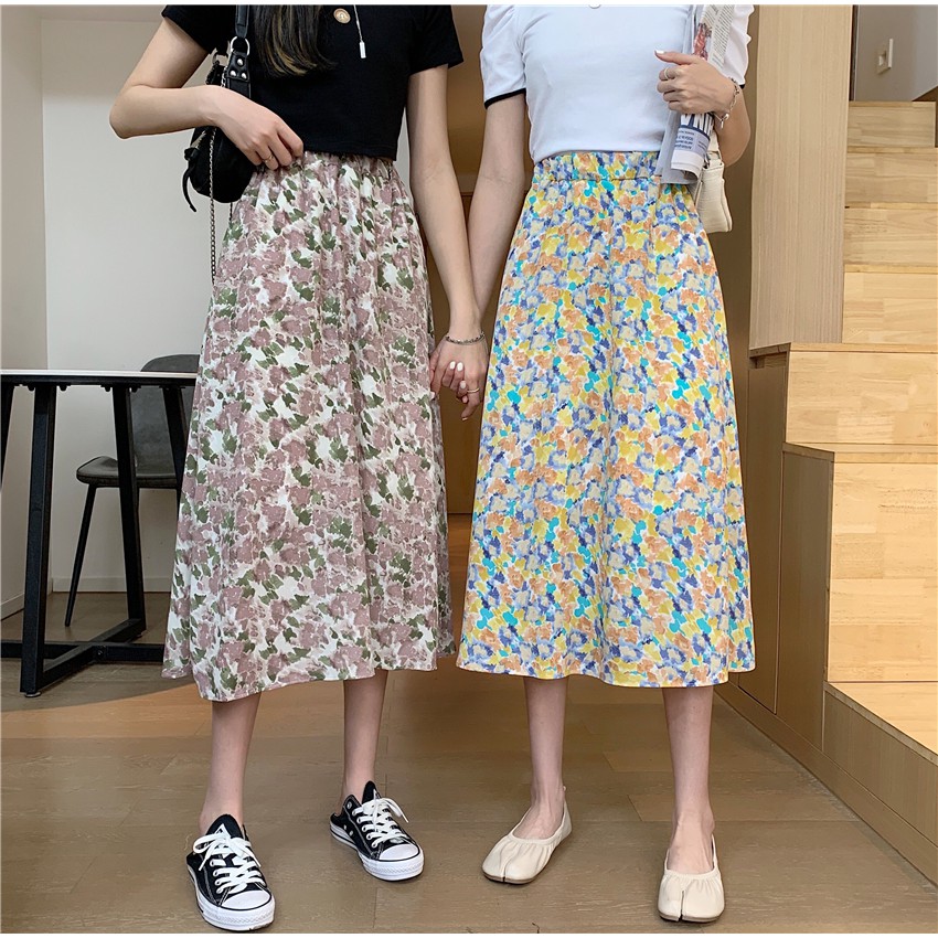 Chân Váy Midi Lưng Cao Dáng Chữ A Hoạ Tiết Hoa Phong Cách Retro | BigBuy360 - bigbuy360.vn