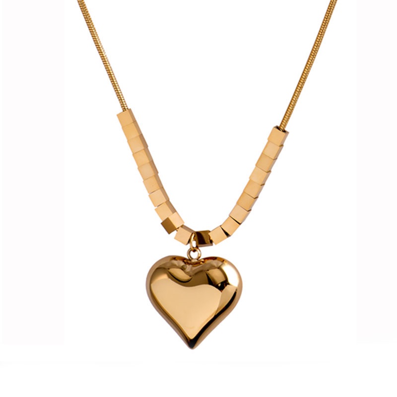 Vòng cổ thép titan mạ vàng 18K mặt hình trái tim đơn giản thời trang cho nữ