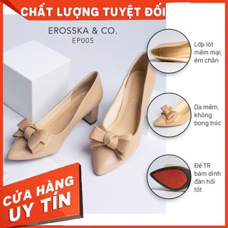 HÀNG CAO CẤP -  Giày cao gót Erosska thời trang mũi nhọn đính nơ điệu đà kiểu dáng cơ bản cao 5cm màu kem _ EP0