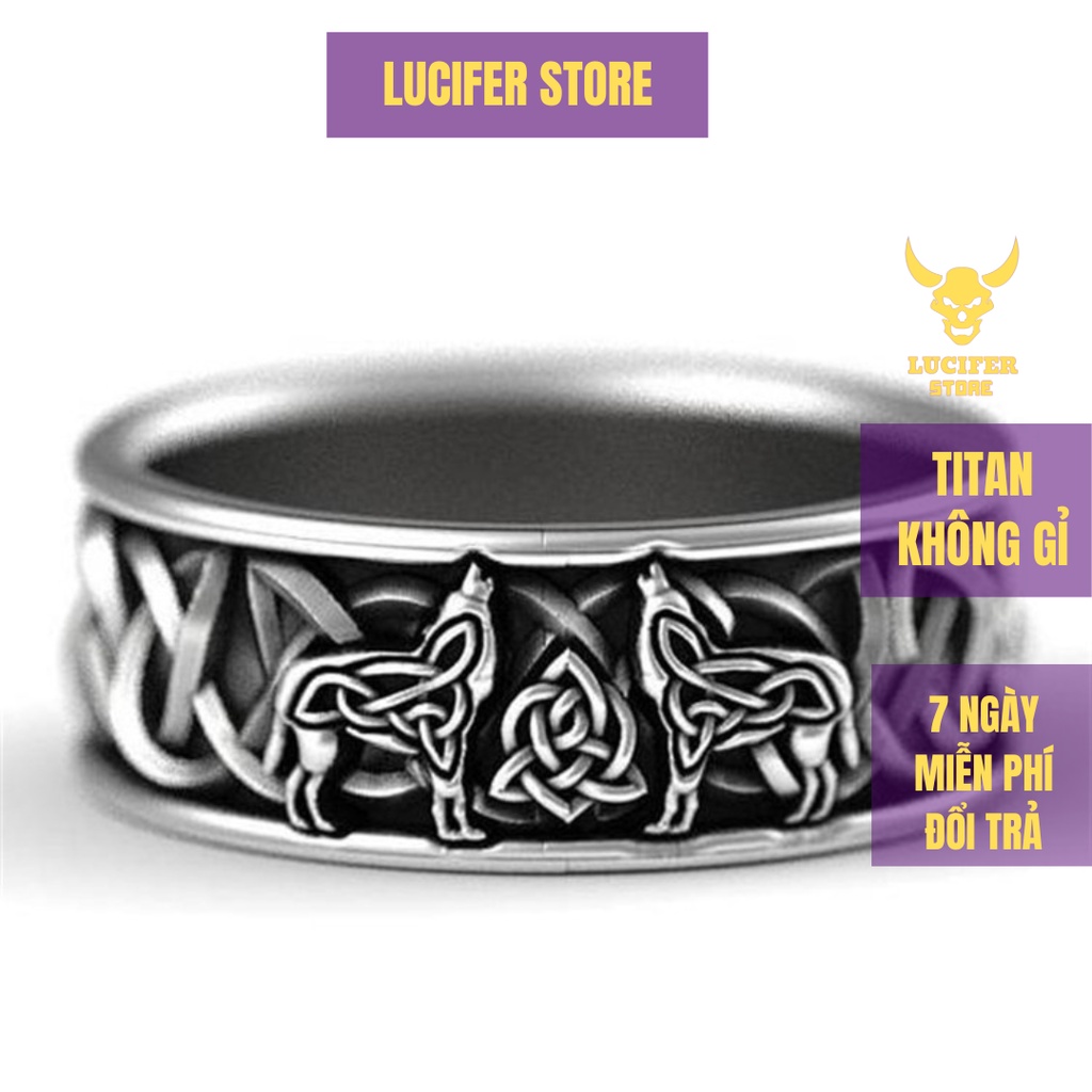 Nhẫn Nam Bạc Đẹp Cá Tính Unisex HipHop Basic Ngầu Trơn Nam Sói Ring Lucifer Store Nhẫn Titan Không Gỉ - Sói