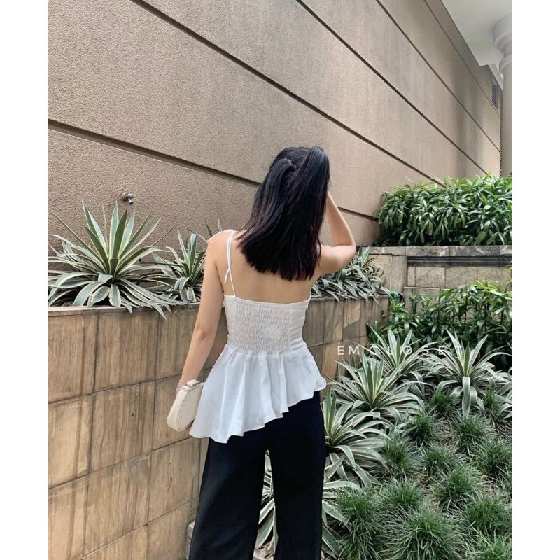 Set áo peplum lệch vai quần suông