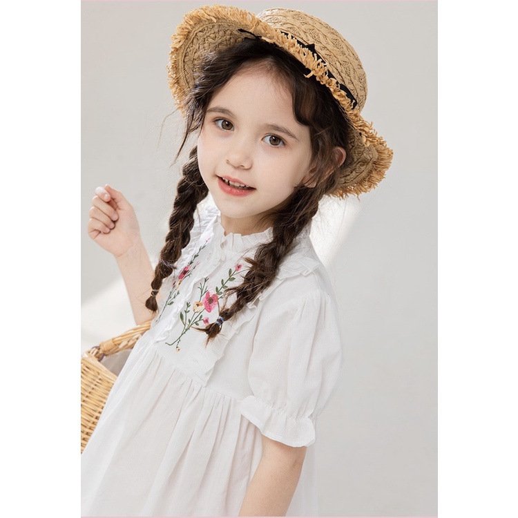 Đầm bé gái tiểu thư công chúa thêu hoa trắng tinh khôi 1-6y