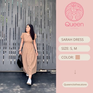 Đầm babydoll tay phồng QUEEN dáng dài, chất liệu kate mềm mại, co giãn nhẹ, màu cacao - SARAH DRESS QD004