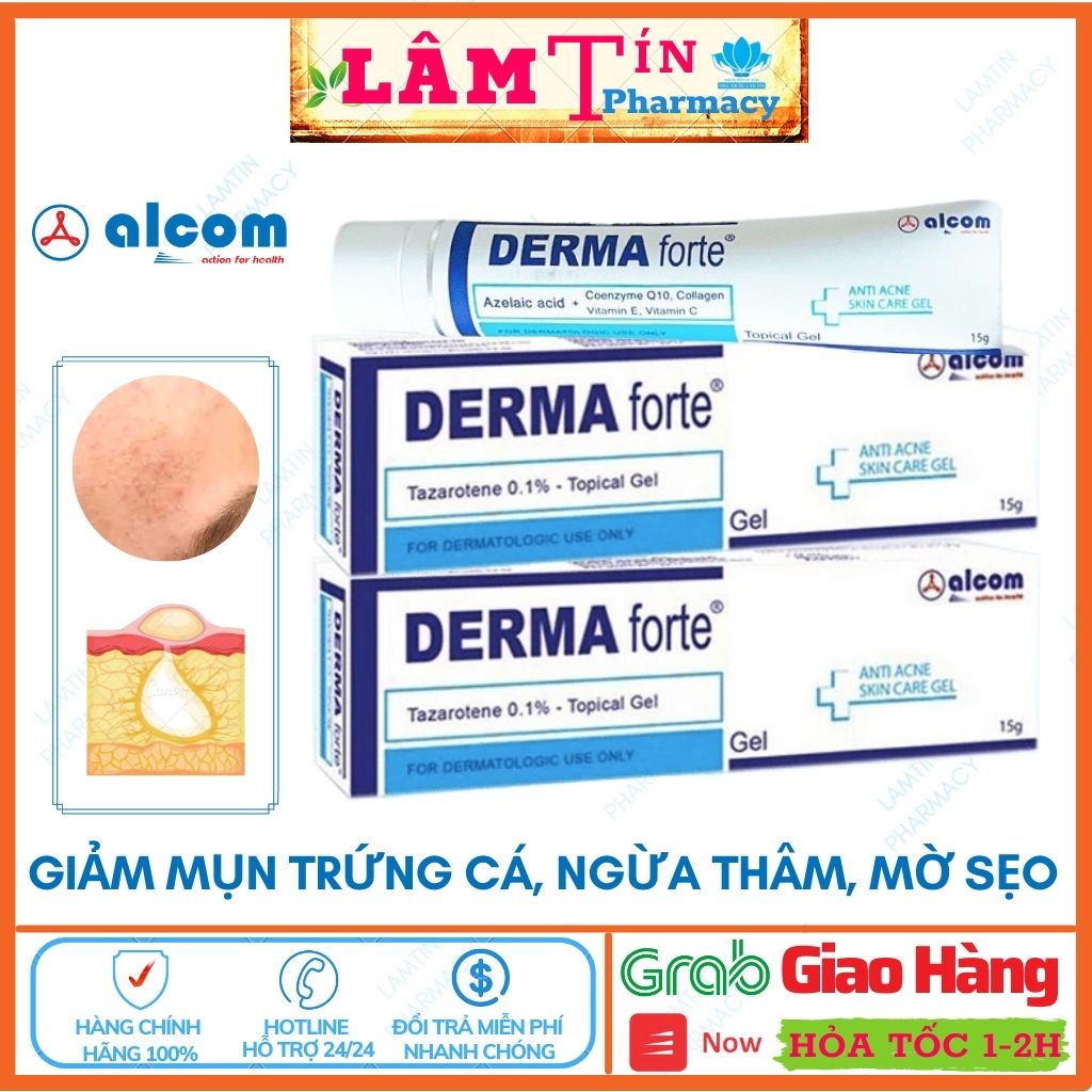 Kem Derma forte Chính Hãng Alcom Hết Mụn Trứng Cá, Ngừa Thâm, Mờ Sẹo, Dưỡng Da ( Tub 15g )