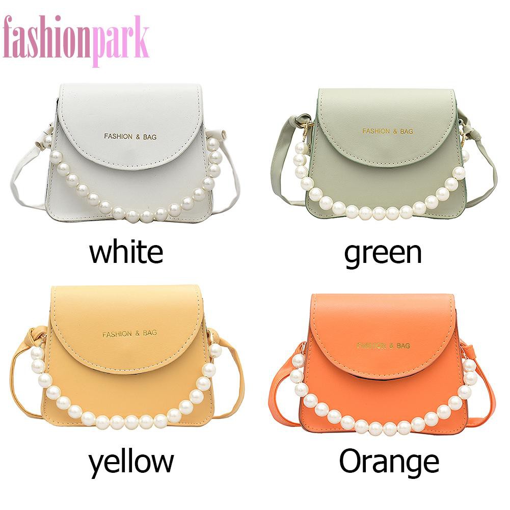 (FAS) Fashion Women PU Crossbody Bag Casual Ladies Pearl Chain Pure Color Handbag