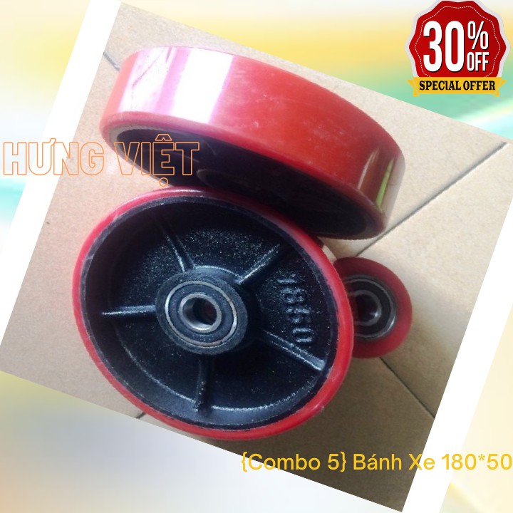 {Combo 5} Bánh xe Nâng Tay 180x50mm (Gồm Bạc Đạn 6204)