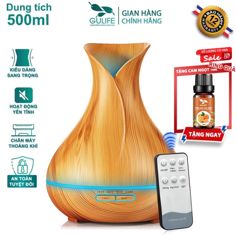 ✅ Máy Xông Tinh Dầu ✅ Máy khuếch tán tinh dầu, Phun Sương Tạo Độ Ẩm Tulip GULIFE Có Remote Dung Tích 500ml