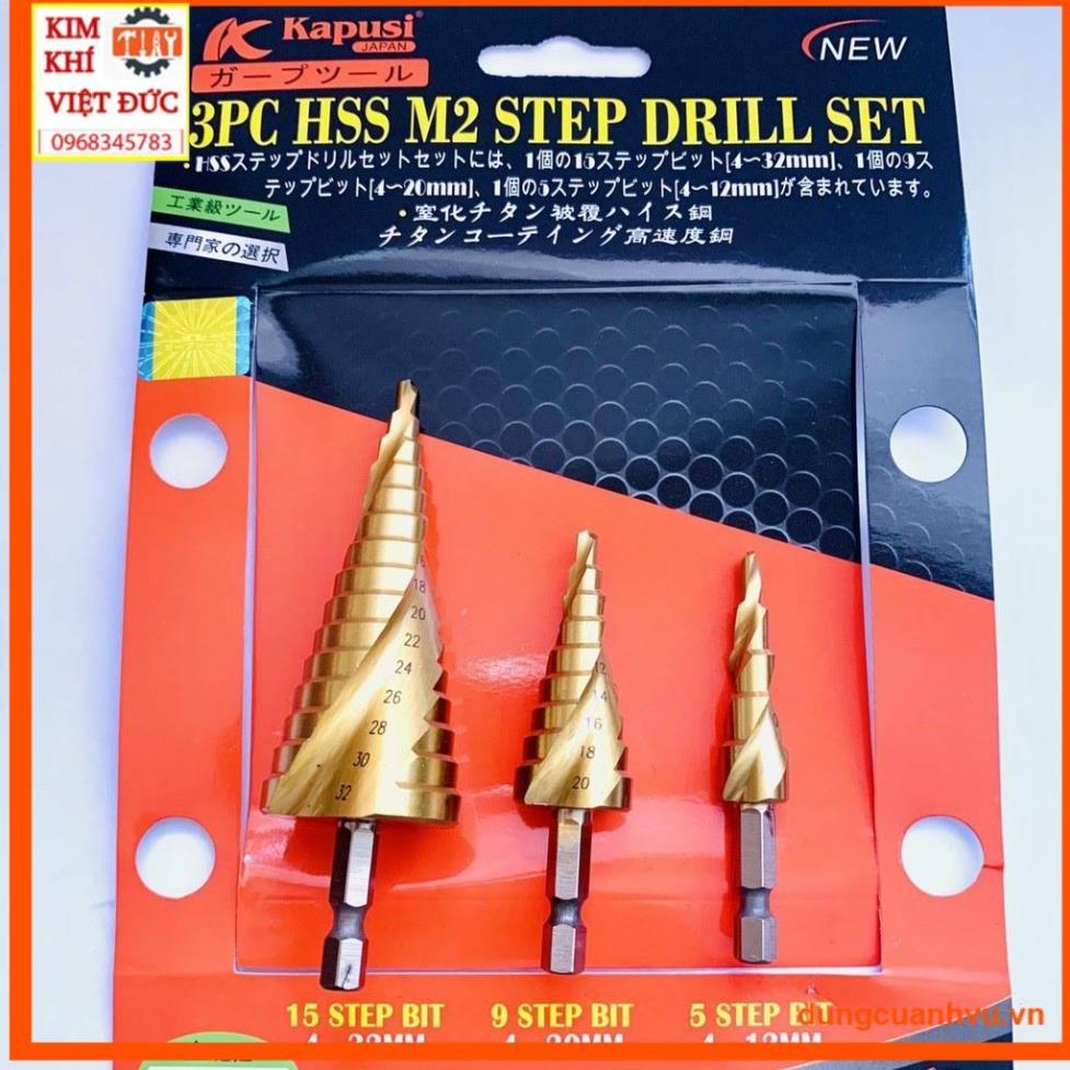 MŨI KHOAN THÁP XOẮN KAPUSI JAPAN 4-32MM CHUÔI LỤC GIÁC - MŨI KHOAN TẦNG TIÊU CHUẨN NHẬT BẢN - MŨI KHOANG BƯỚC ĐA NĂ