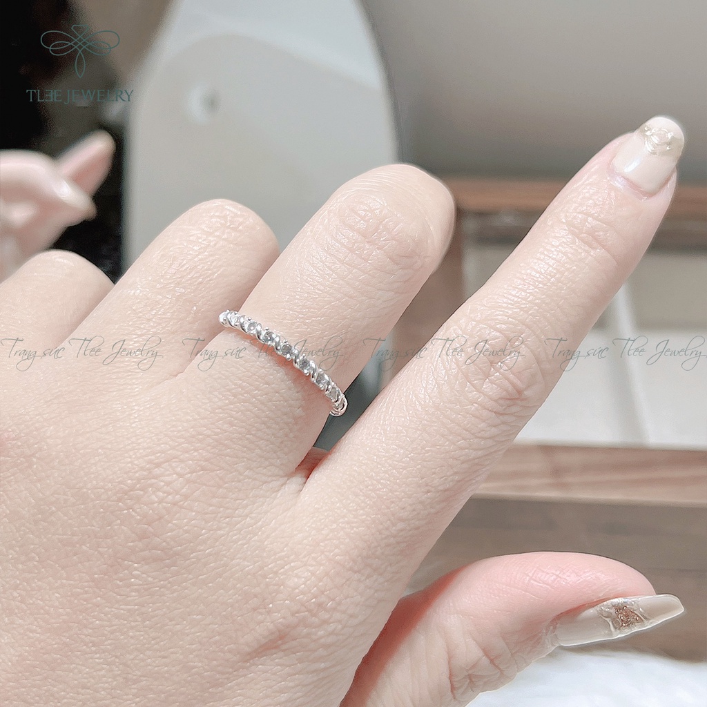 Nhẫn bạc nữ TLEE nạm đá viền bao xoắn cá tính NCJ A0166