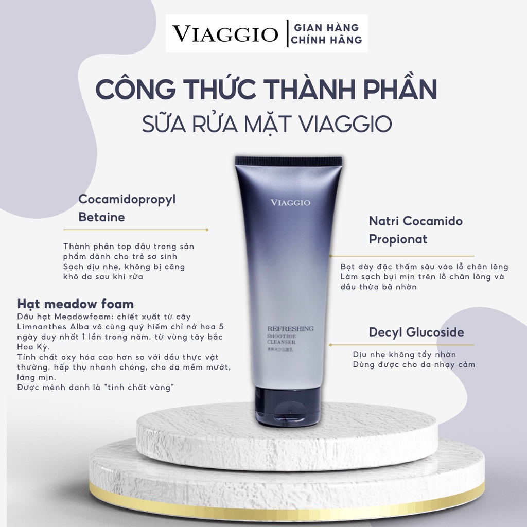 Combo Sữa Rửa Mặt Và Kem Chống Nắng SPF50+ VIAGGIO 100gr