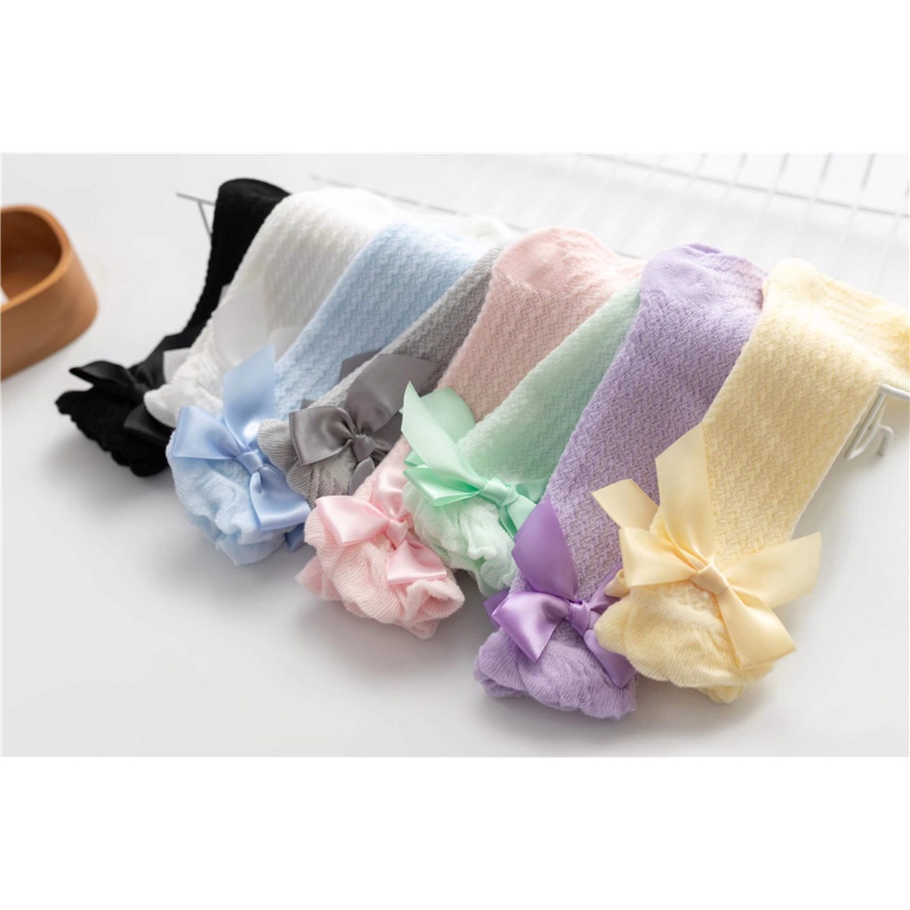Đôi Tất Cotton Dài Đính Nơ Dễ Thương Cho Bé Gái