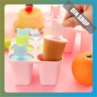 Khuôn làm kem ☀️DIN SHOP☀️ Set Khuôn kem nhựa 6 que hình gấu cực cute dễ thương, chất liệu nhựa ABS an toàn khi dùng