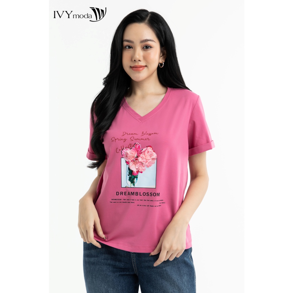 Áo thun nữ in hoa nổi IVY moda MS 57M7575