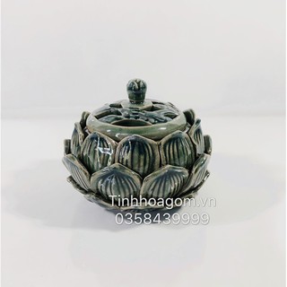 Lư đốt trầm hương sứ Bát Tràng thấp 9cm