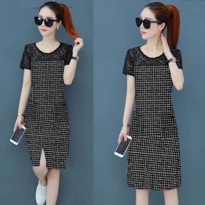 Đầm Jean Nữ Thời Trang Phối Ren Lưới
