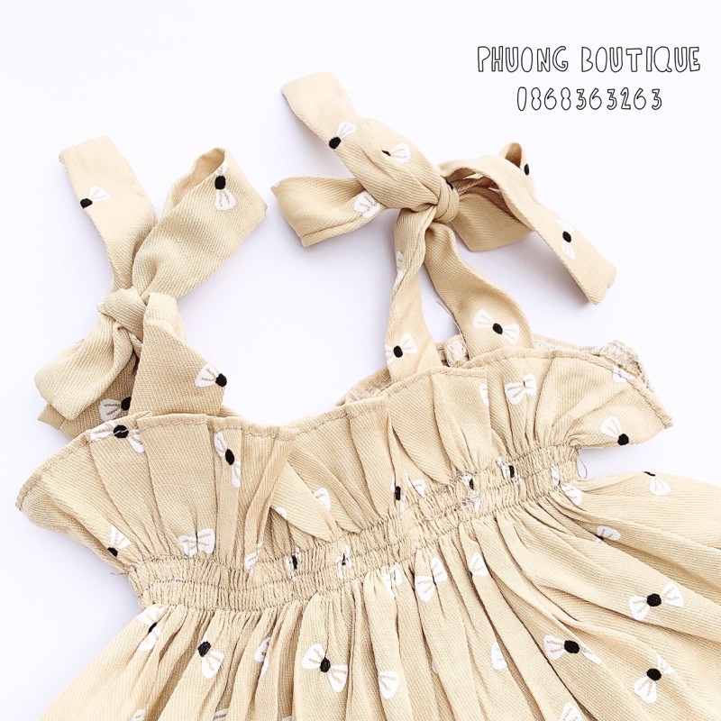 Váy Bé Gái 2 dây Chất Đũi Hàn Dáng Xòe Buộc Nơ mềm mát cho trẻ từ 7-19kg Phuongboutique