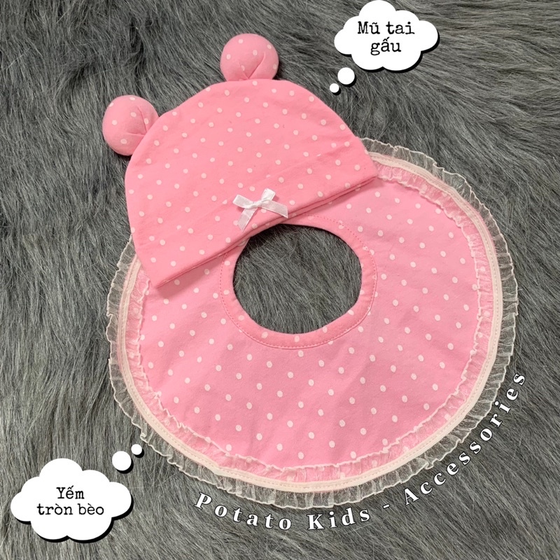 Set Mũ Yếm Tròn, Bộ Mũ Yếm Tròn POTATO KIDS Chất Liệu Cotton Họa Tiết Xinh Yêu Cho Bé Gái Sơ Sinh Đến 3 Tuổi