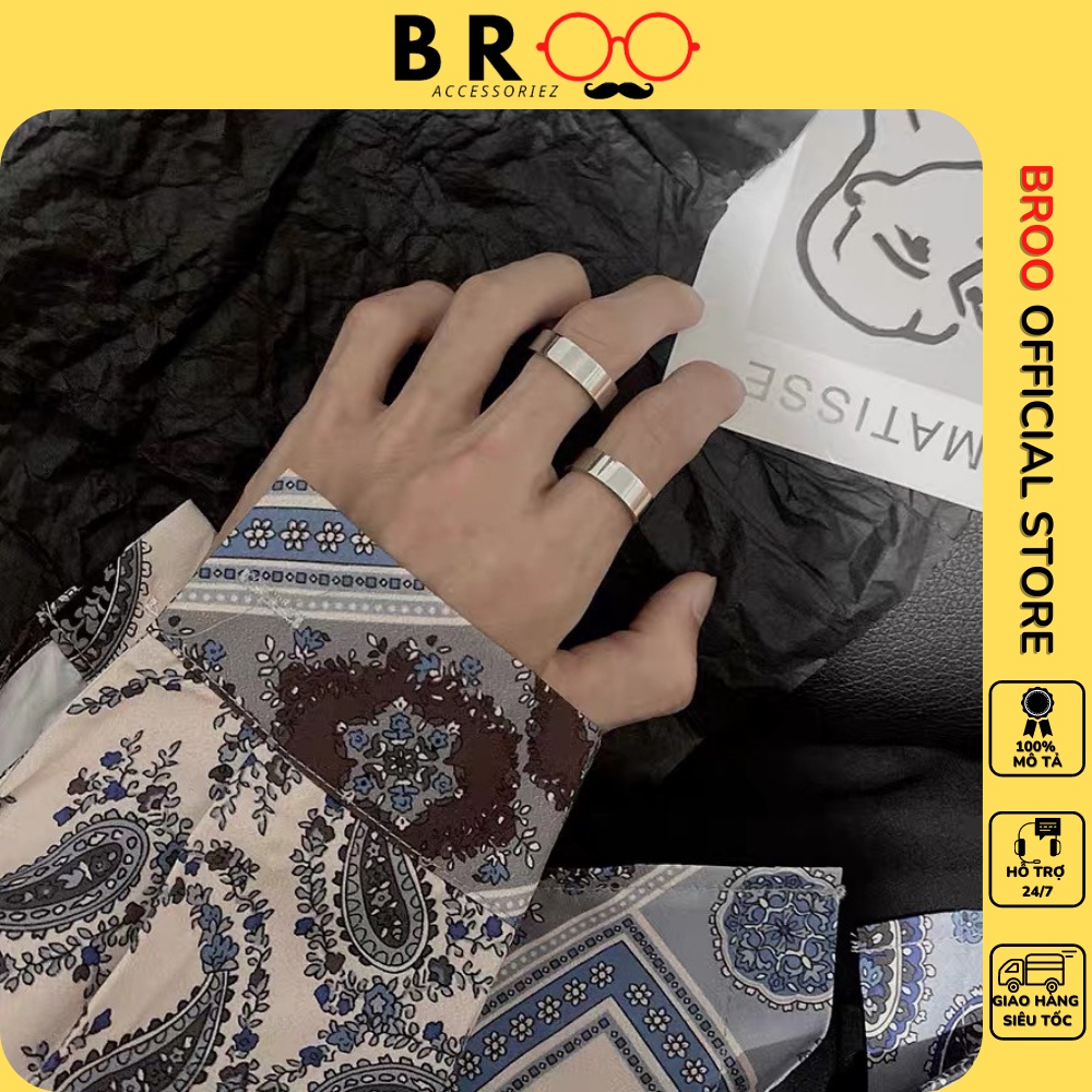 Nhẫn nam basic BROO màu bạc trơn bóng bản vừa, nhẫn titan unisex chất liệu ko rỉ