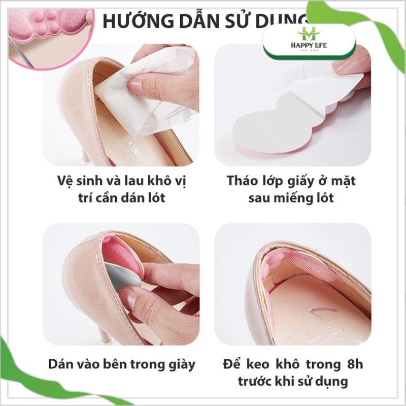 Lót gót giày chống rộng, miếng lót gót chân chống đau cánh bướm 4D mặt gai silicon bám chân có keo dán - Happy Life 4U