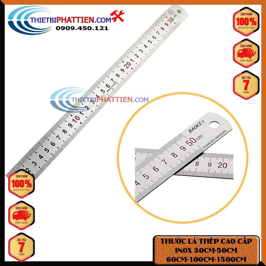 Thước Lá Thép, Thước Kẻ Thép Inox 100% Chính Xác Đủ Các Size 30cm, 50cm, 60cm, 100cm, 150cm, 200cm