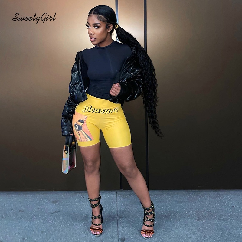 Quần Short Lưng Cao Màu Trơn In Chữ Thời Trang 2022 Quyến Rũ Cho Nữ