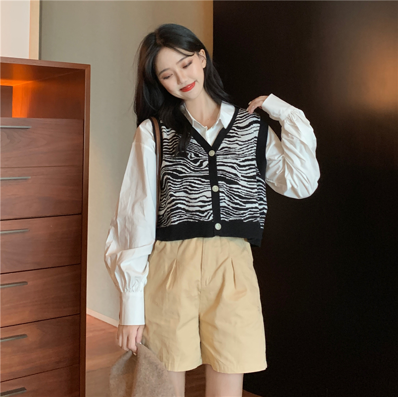 Áo Sơ Mi Tay Dài/Áo Khoác Len Sát Nách Họa Tiết Sọc Vằn Thời Trang Dành Cho Nữ