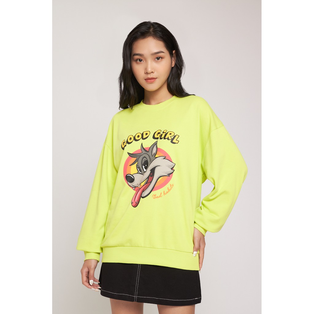 Áo Sweatshirt Nỉ Không Mũ Nữ BOO Dáng Oversize In Hình Mặt Cáo Kèm Chữ Good Girl Cá Tính