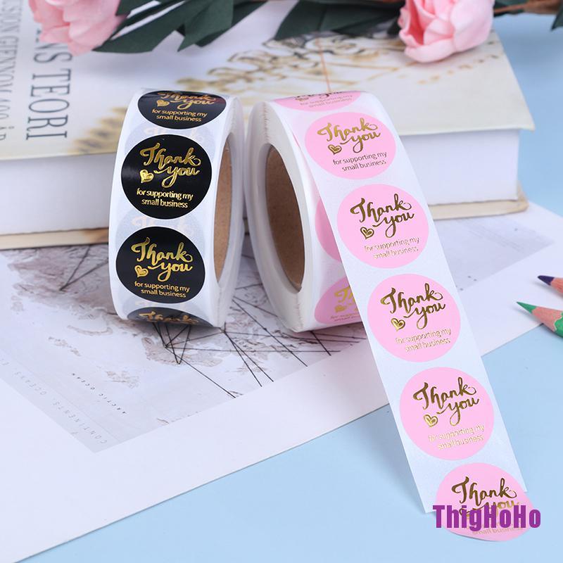 Set 500 nhãn dán in chữ Thank You màu hồng/đen dùng để trang trí tiệc cưới