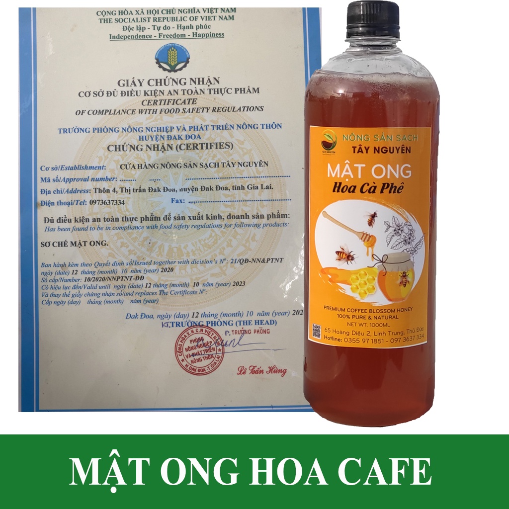 1 Lít mật ong nguyên chất hoa cà phê - Nông sản sạch Tây Nguyên - mật ong Honey - Cam kết mật ong nguyên chất - hoa cafe