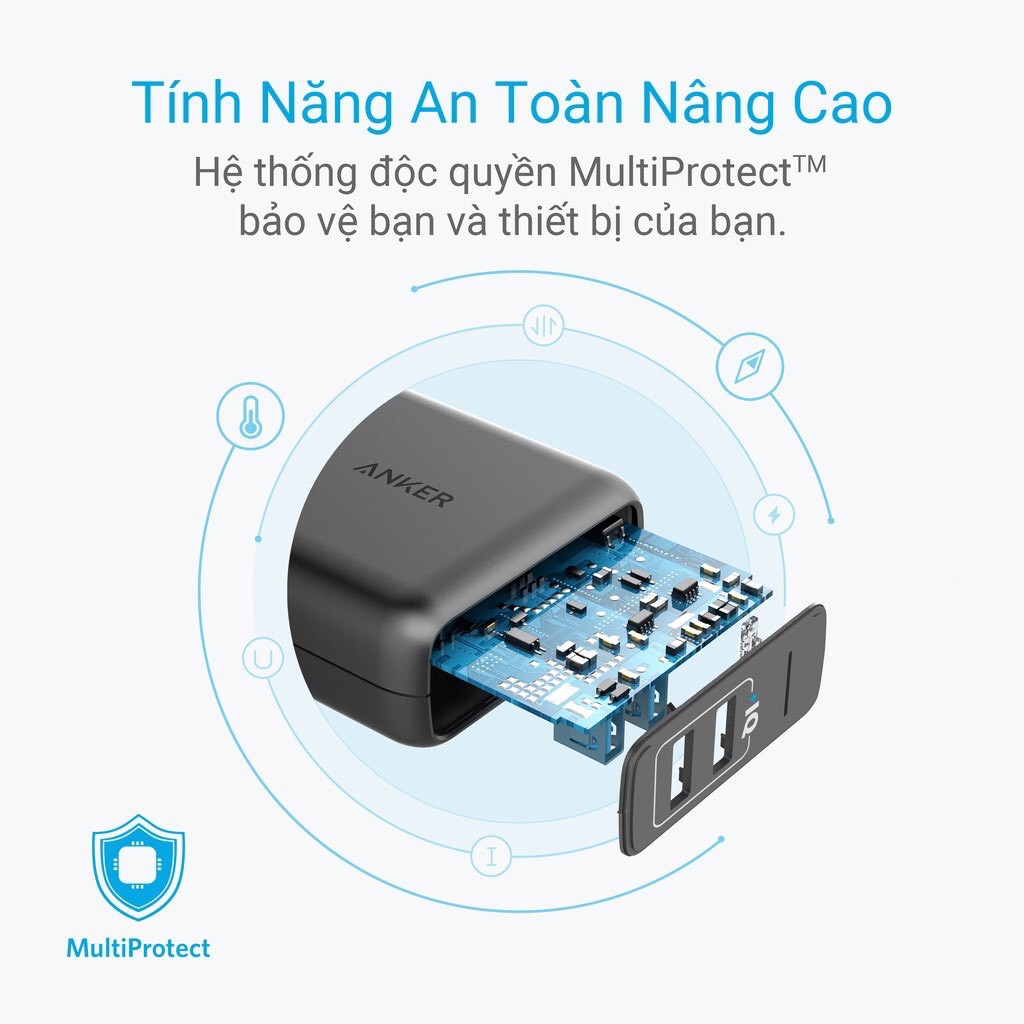 Củ Sạc 2 Cổng Anker PowerPort Elite 24W - A2023 - Hàng Chính Hãng