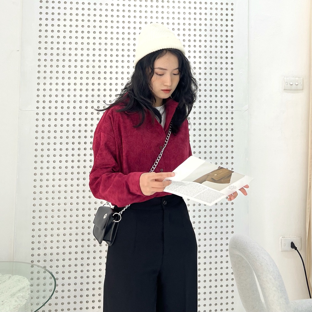 [New Col.] Áo sơmi dài tay freesize chất nhung tăm - Basic Velvet Shirt - by ufo.thebasic