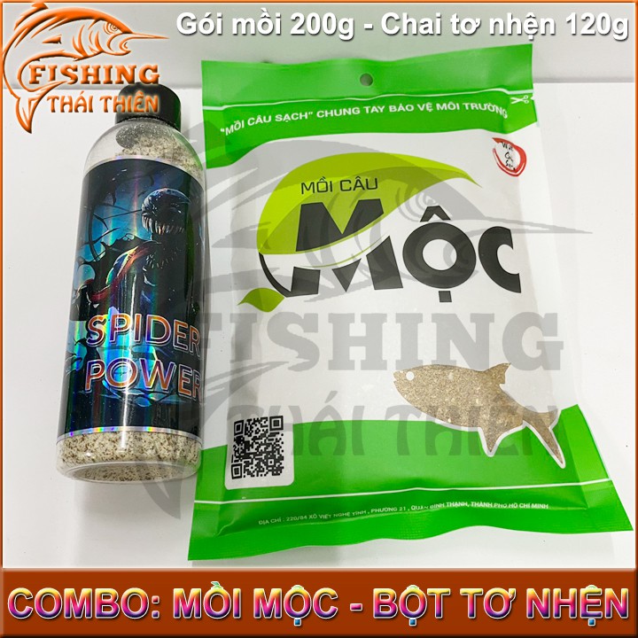 Combo 1 gói mồi câu cá mộc, 1 chai tơ nhện kết dính mồi